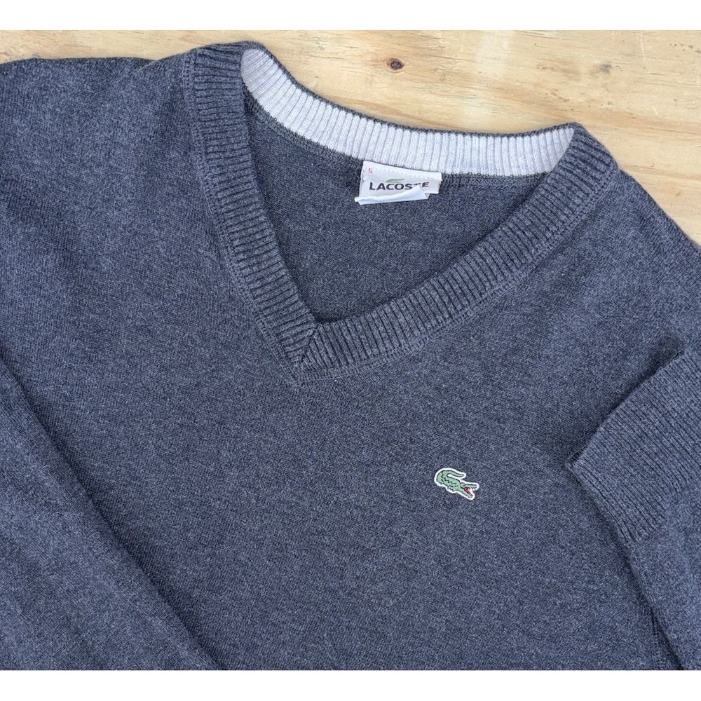 Lacoste Jumper Mens 5 Large V Neck Sweater Cotton Knit Pullover Crocodile Logo